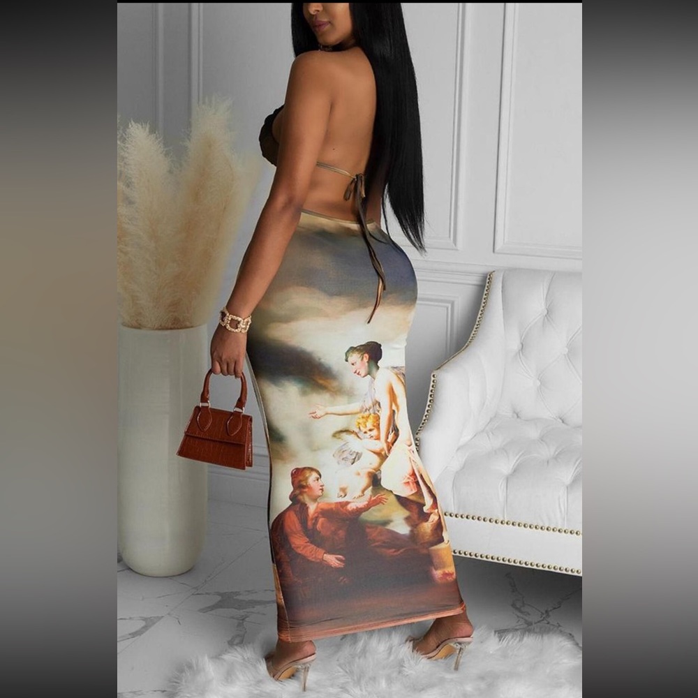 Renaissance Print Cut Out Maxi Dress - Picture 2 of 3